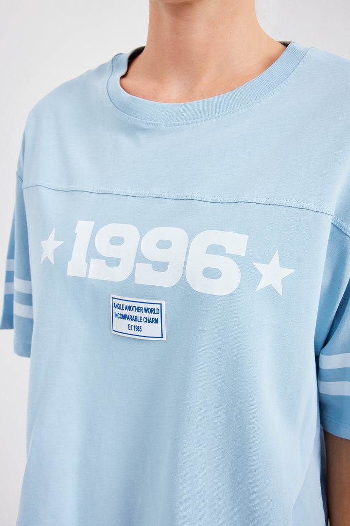 BGD Women Printed Oversize Basic T-shirt - Blue - Avondale