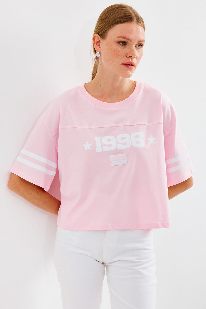 BGD Women Printed Oversize Basic T-shirt - Pink - Avondale