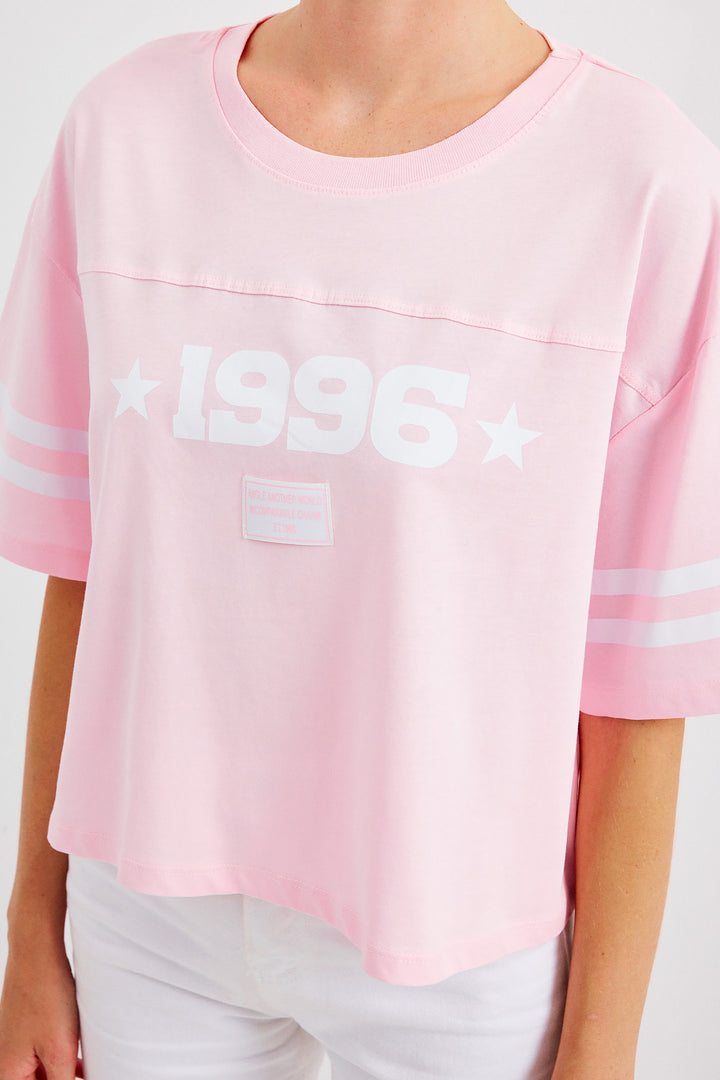 BGD Women Printed Oversize Basic T-shirt - Pink - Avondale