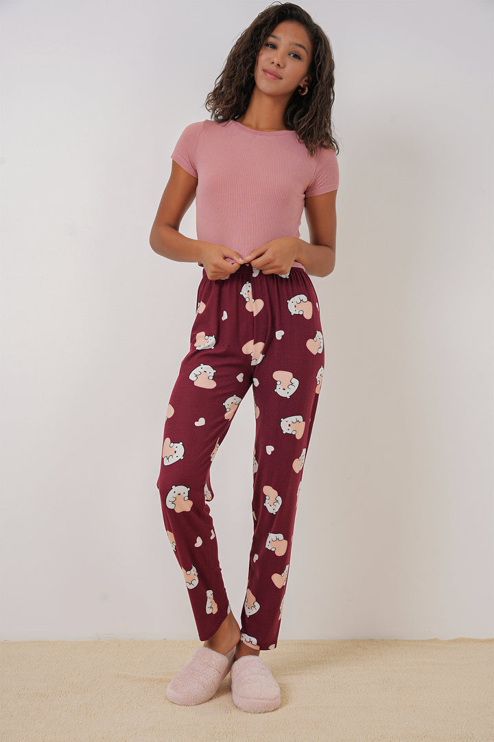 BGD Women Patterned Pyjama Bottoms - Burgundy - Zalău