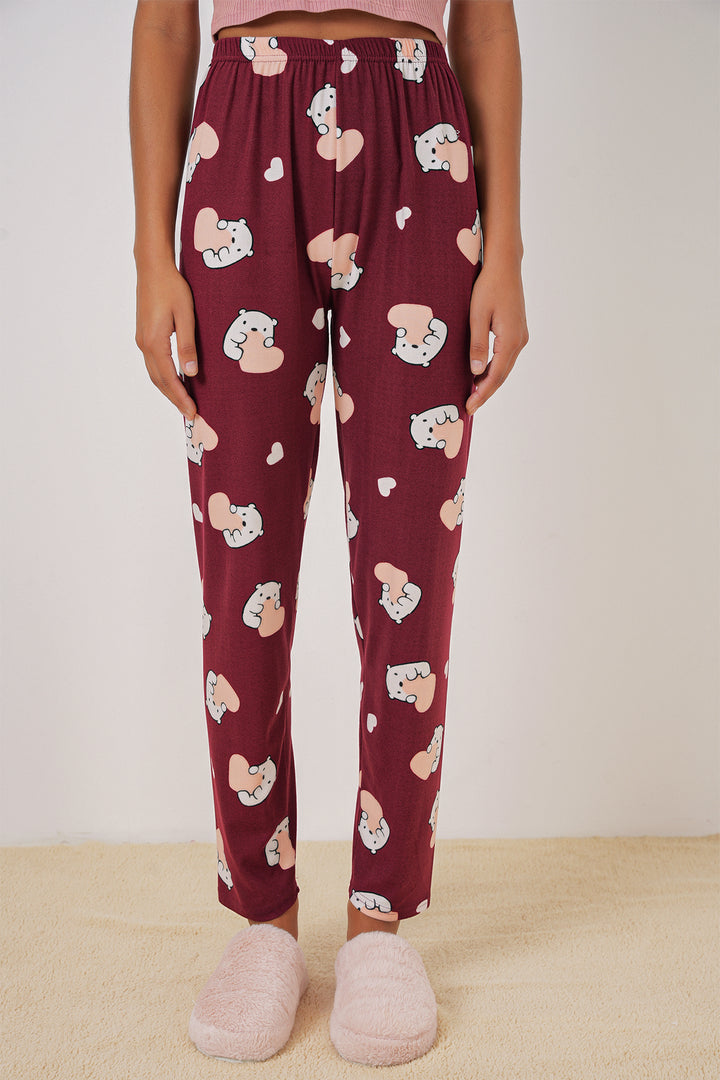 BGD Women Patterned Pyjama Bottoms - Burgundy - Zalău