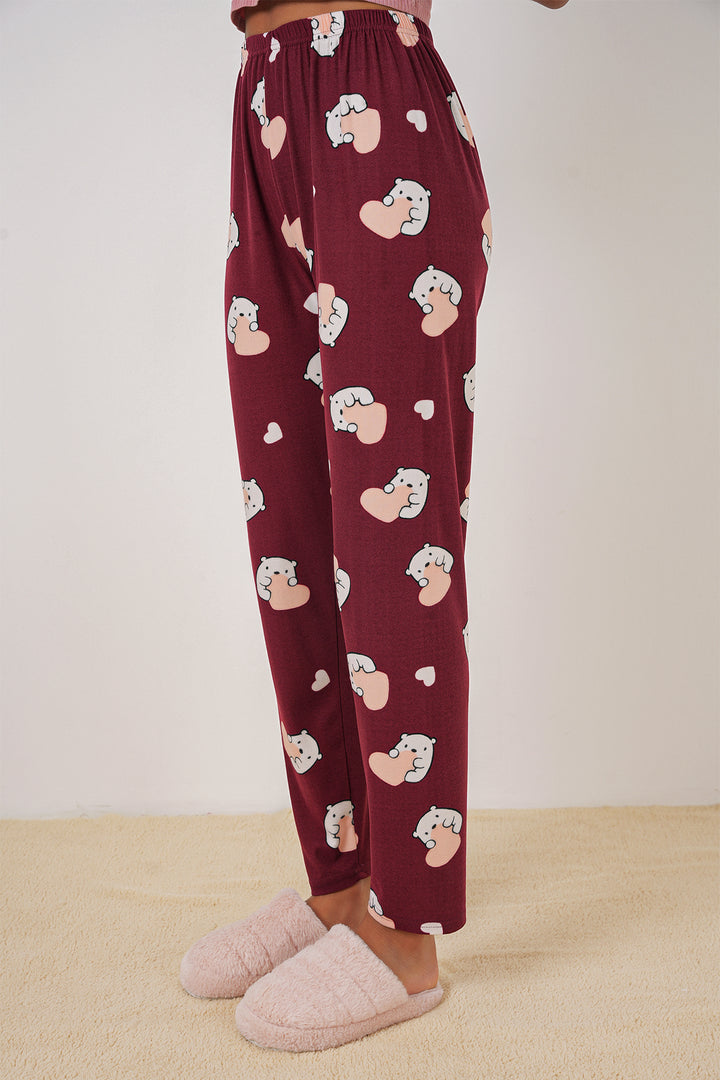 BGD Women Patterned Pyjama Bottoms - Burgundy - Zalău