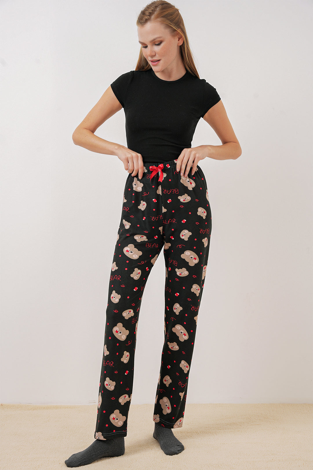 BGD Women Patterned Pyjama Bottoms - Black - The Hammocks