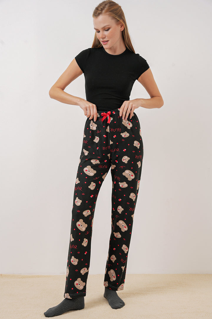 BGD Women Patterned Pyjama Bottoms - Black - The Hammocks