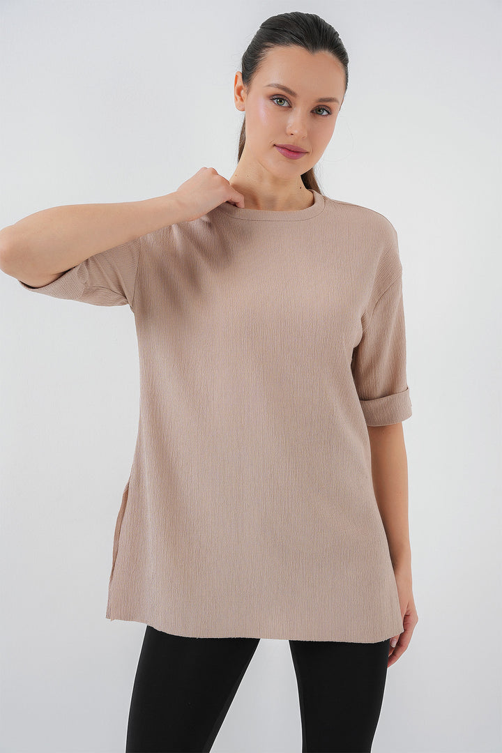 BGD Women Side Slit Knit T-shirt - Biscuit - Fort Smith