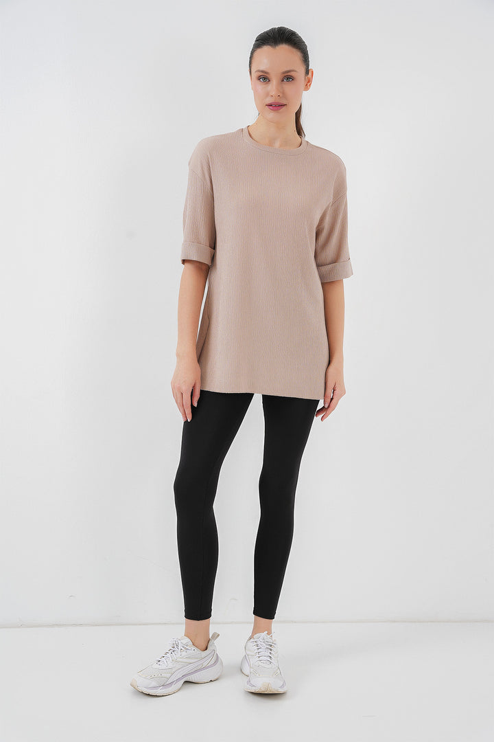 BGD Women Side Slit Knit T-shirt - Biscuit - Fort Smith