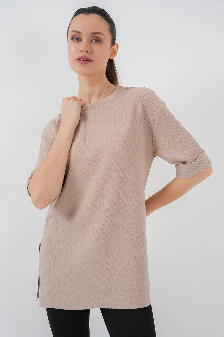 BGD Women Side Slit Knit T-shirt - Biscuit - Fort Smith