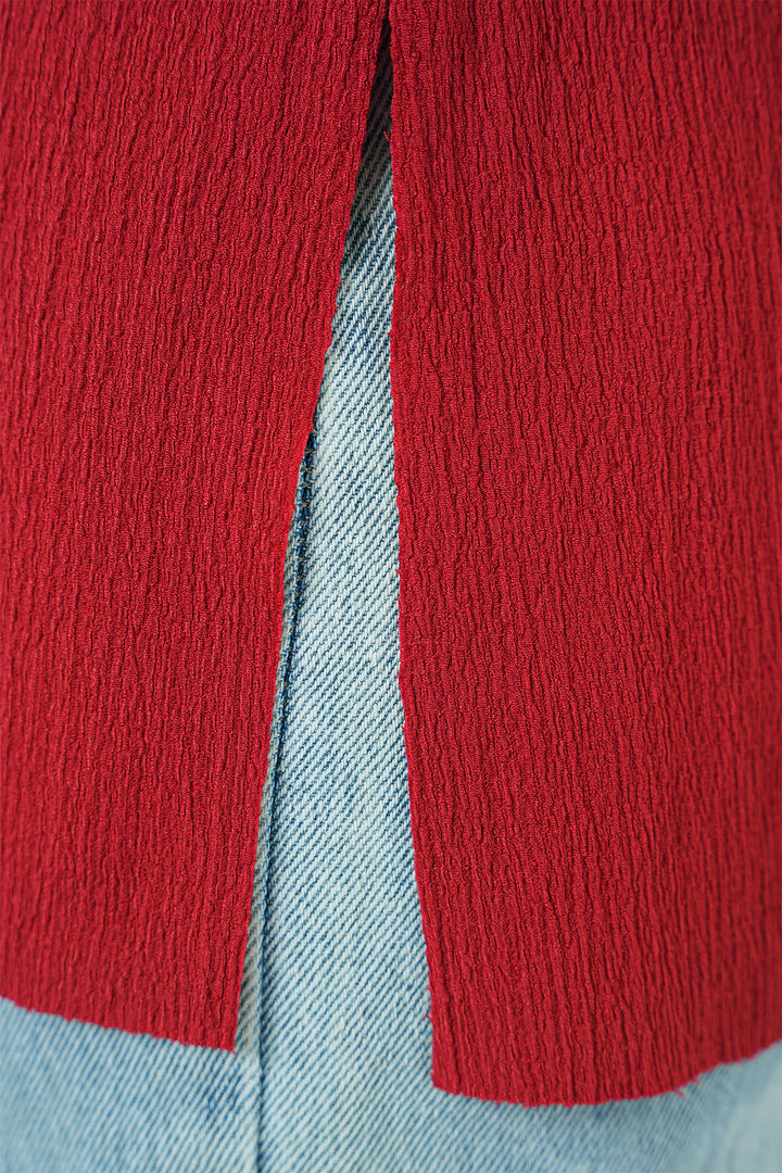 BGD Women Side Slit Knit T-Shirt - Red - Tulancingo