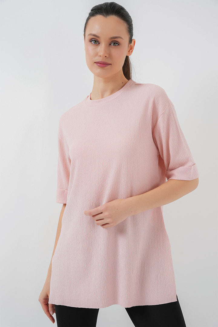 BGD Women Side Slit Knitted T-Shirt - Powder - Sabinas