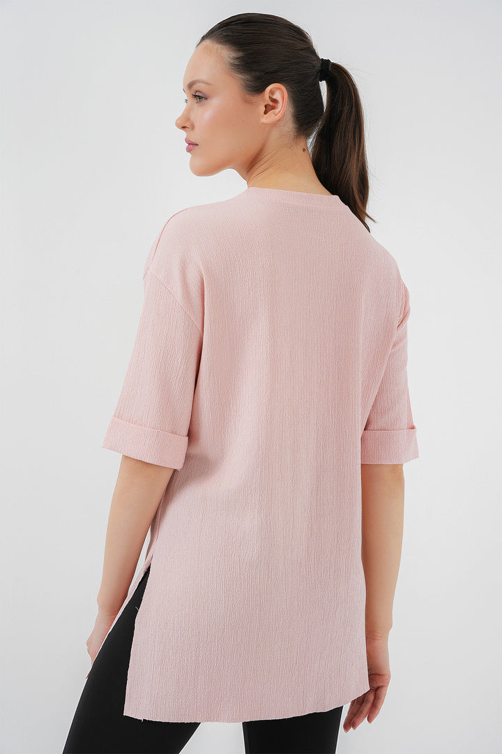 BGD Women Side Slit Knitted T-Shirt - Powder - Sabinas