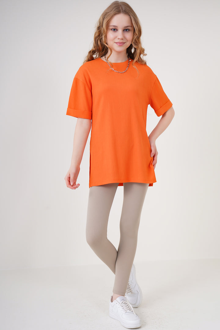 BGD Women Side Slit Knit T-shirt - Orange - Palmerston North
