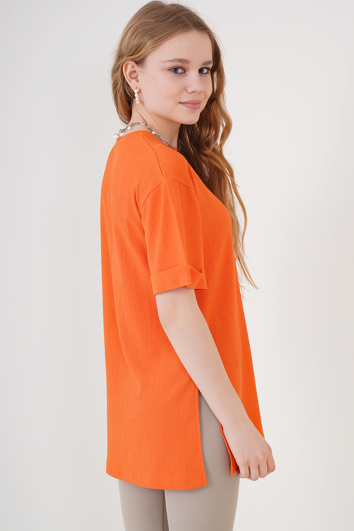 BGD Women Side Slit Knit T-shirt - Orange - Palmerston North
