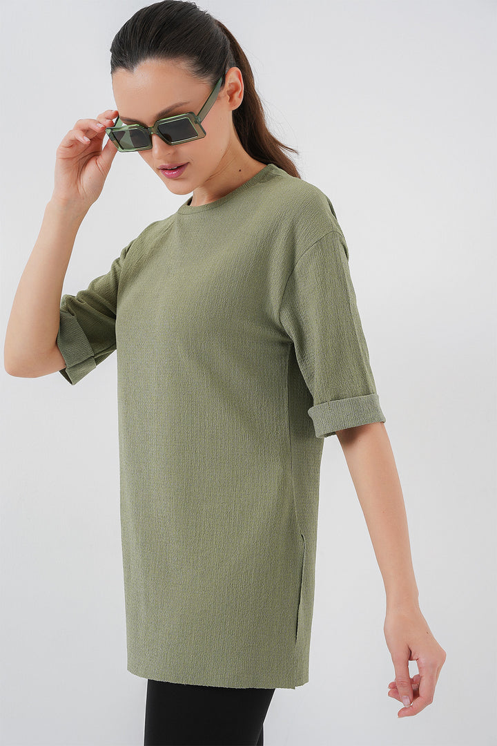BGD Women Side Slit Knitted T-Shirt - Çağla - Eastchester