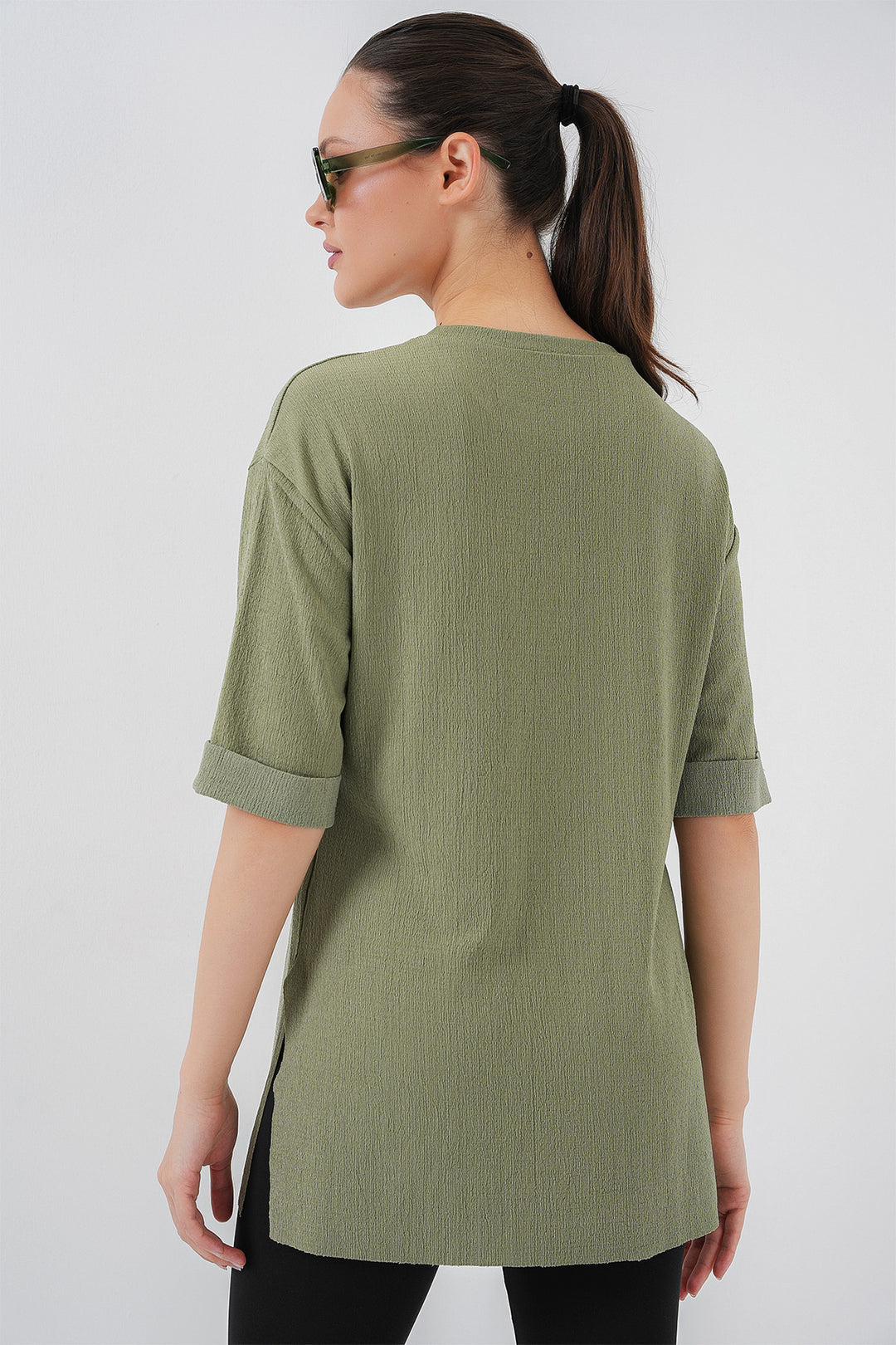 BGD Women Side Slit Knitted T-Shirt - Çağla - Eastchester