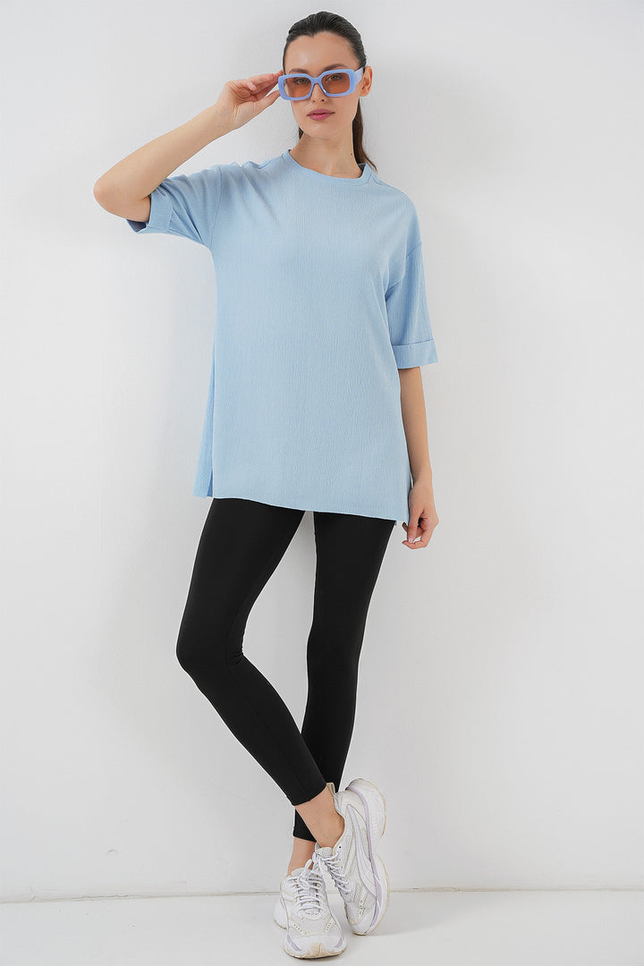 BGD Women Side Slit Knit T-shirt - Blue - Kettering