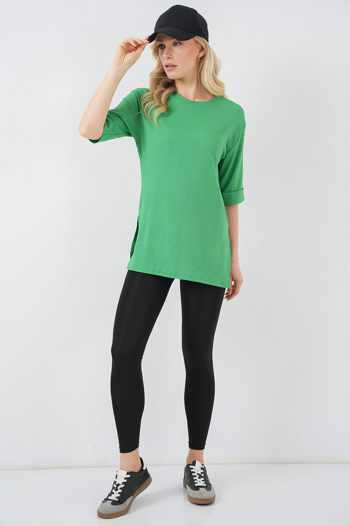 BGD Women Side Slit Knitted T-Shirt - Green - Sun Prairie