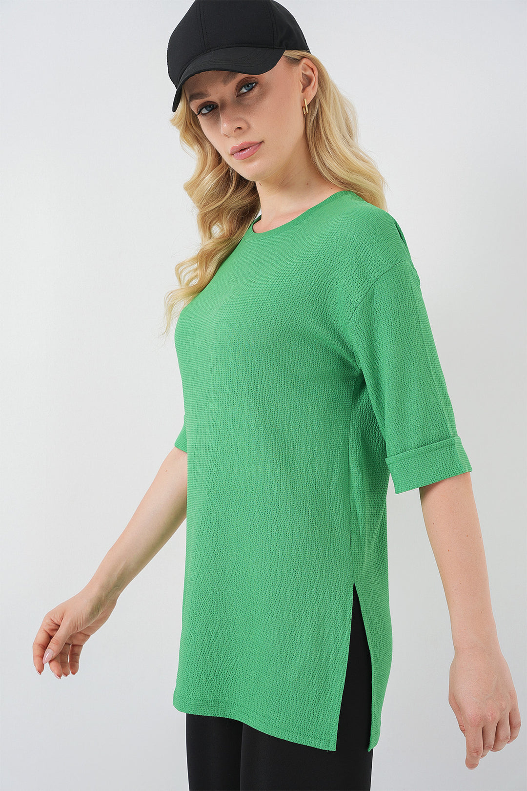 BGD Women Side Slit Knitted T-Shirt - Green - Sun Prairie
