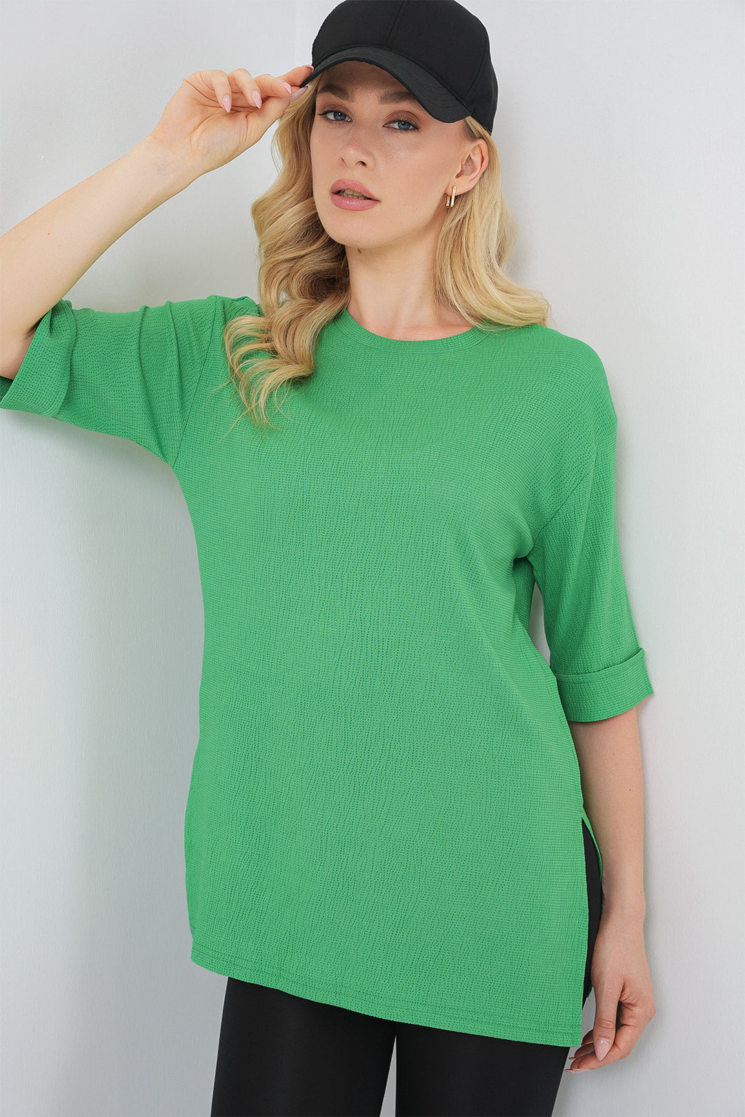 BGD Women Side Slit Knitted T-Shirt - Green - Sun Prairie