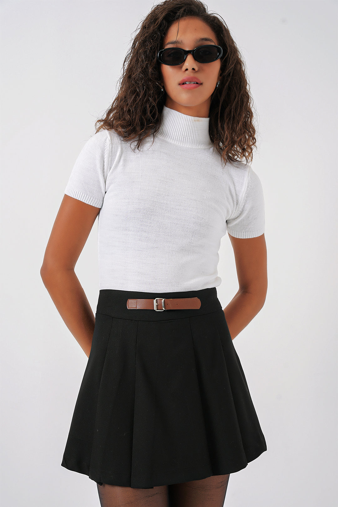 BGD Women Women's High-Waisted Mini Shorts Skirt - Black - Rossano