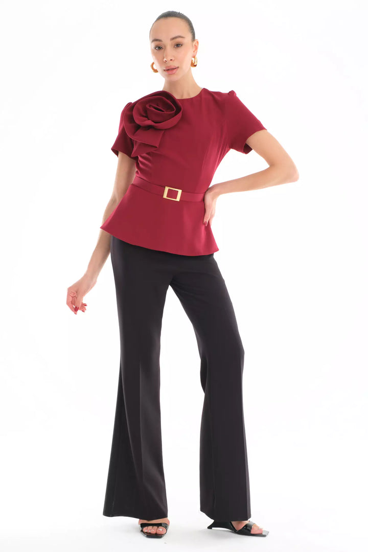 FRV Maroon crepe short sleeve maxi overalls - Leduc