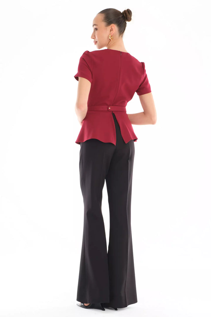 FRV Maroon crepe short sleeve maxi overalls - Leduc