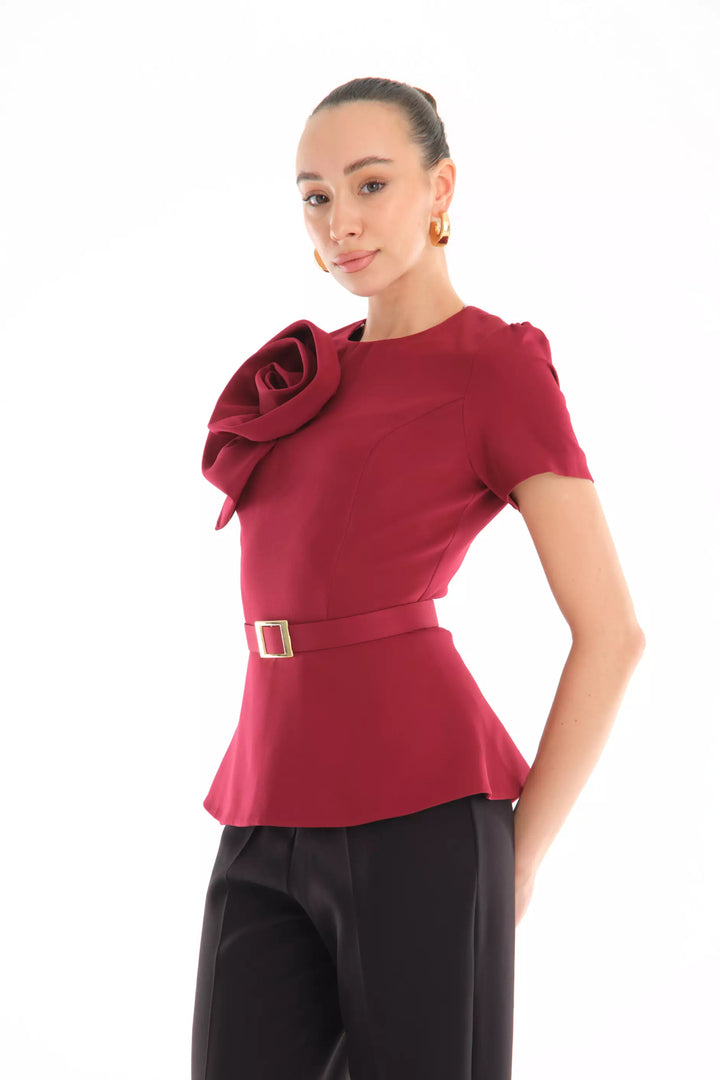 FRV Maroon crepe short sleeve maxi overalls - Leduc