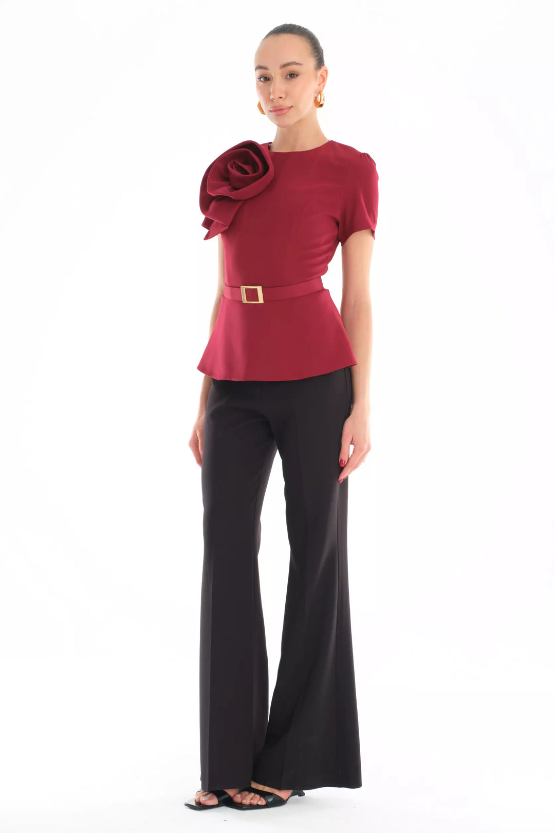 FRV Maroon crepe short sleeve maxi overalls - Leduc