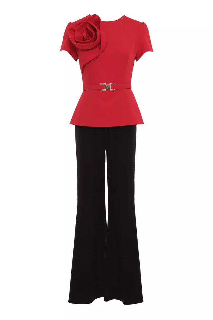 FRV Red crepe short sleeve maxi overalls - Trier