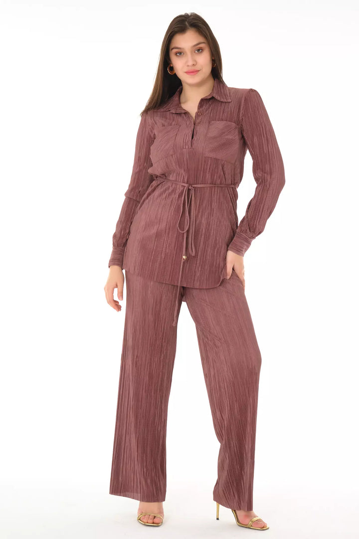 FRV Brown straight long sleeve maxi set - Woodstock