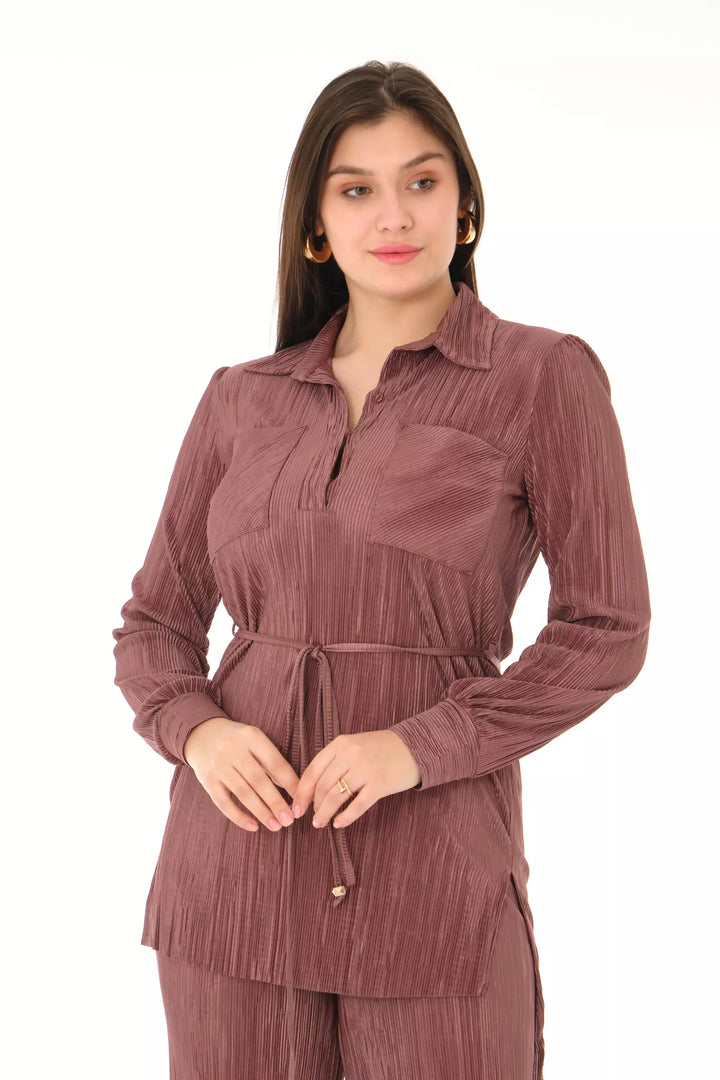 FRV Brown straight long sleeve maxi set - Woodstock
