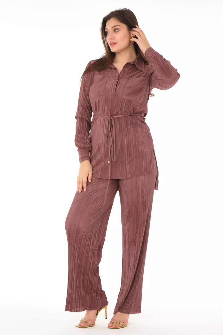 FRV Brown straight long sleeve maxi set - Woodstock