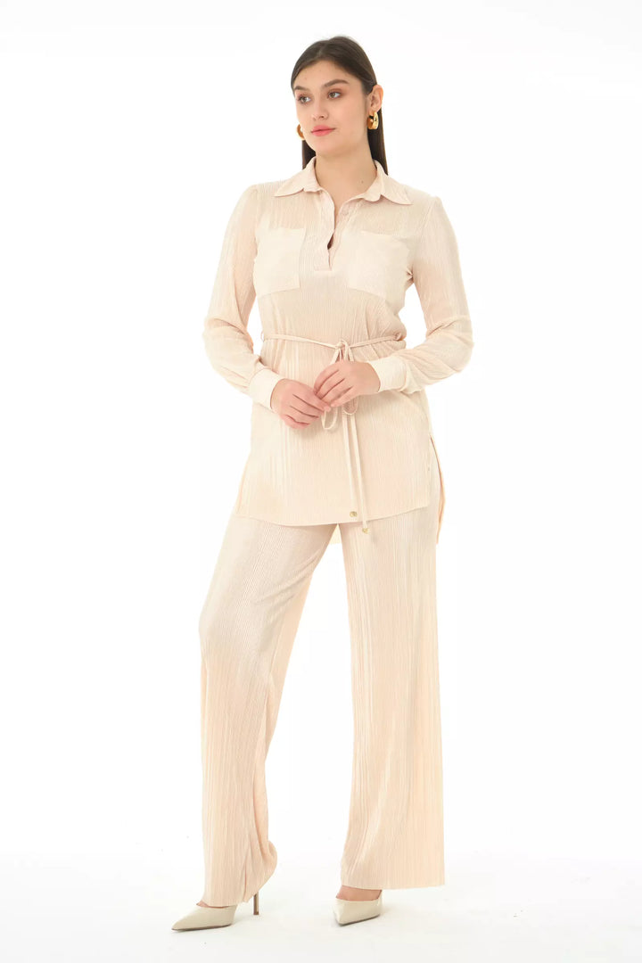 FRV Beige straight long sleeve maxi set - Cortlandt