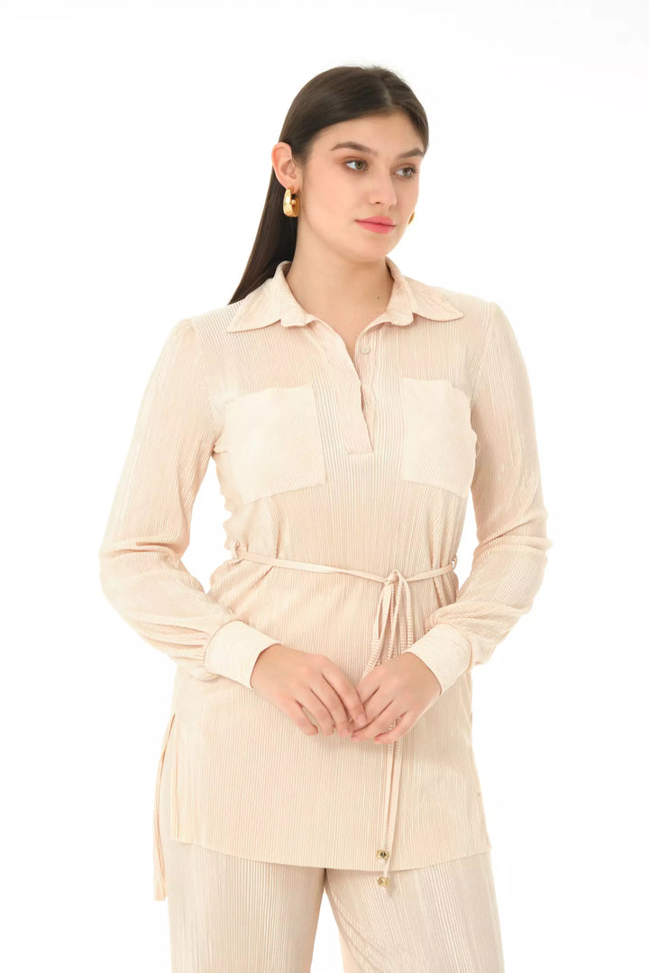 FRV Beige straight long sleeve maxi set - Cortlandt