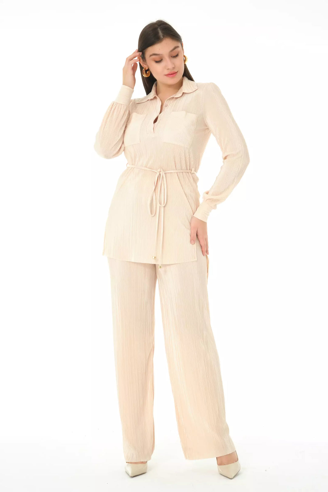FRV Beige straight long sleeve maxi set - Cortlandt