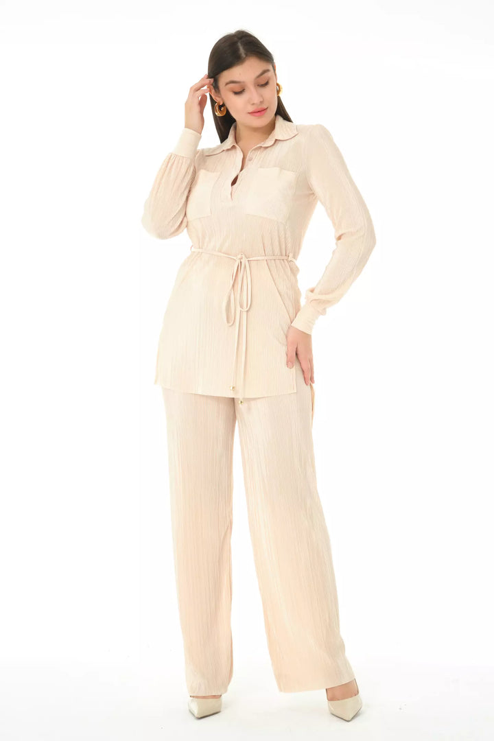 FRV Beige straight long sleeve maxi set - Cortlandt