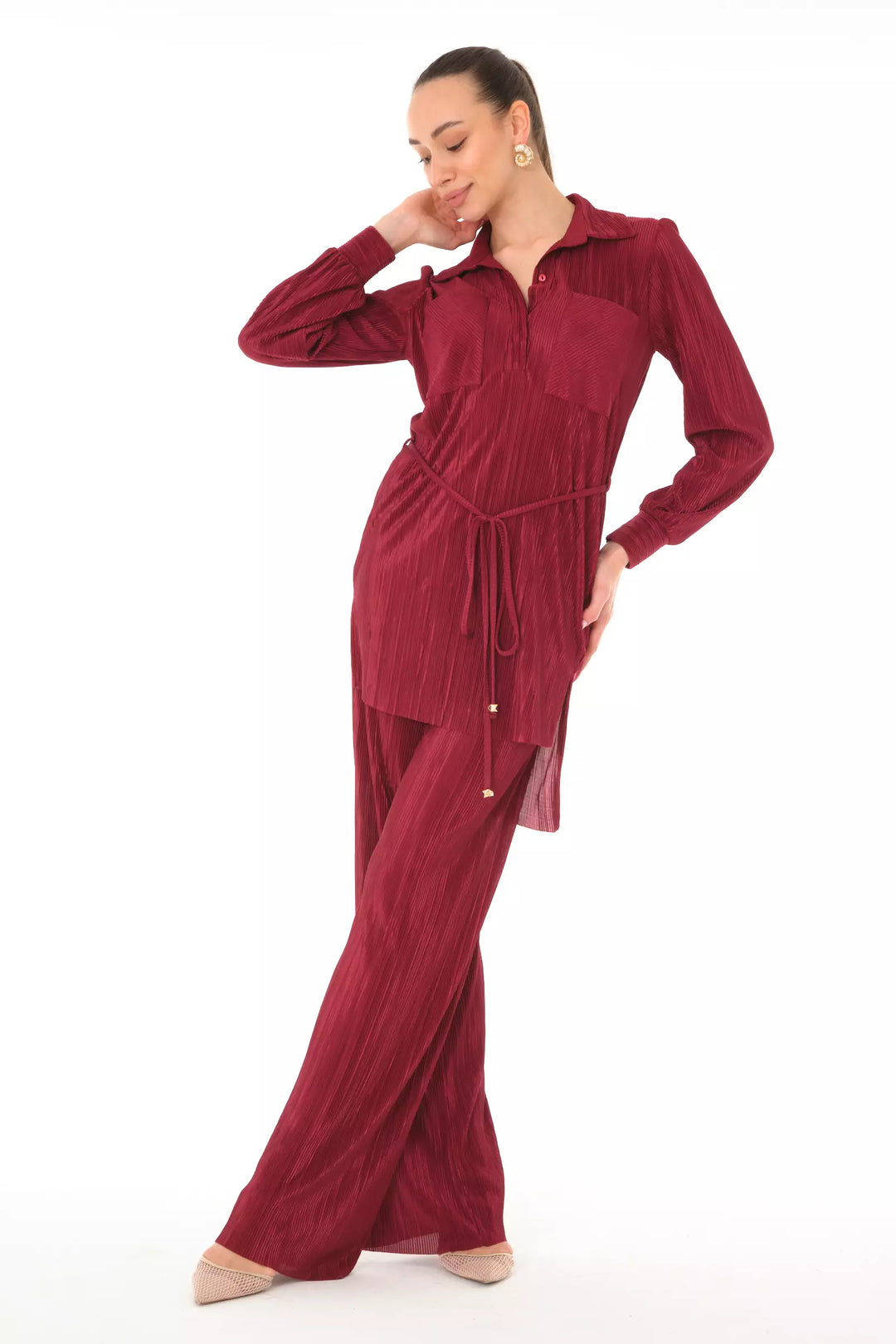 FRV Maroon straight long sleeve maxi set - Bracknell