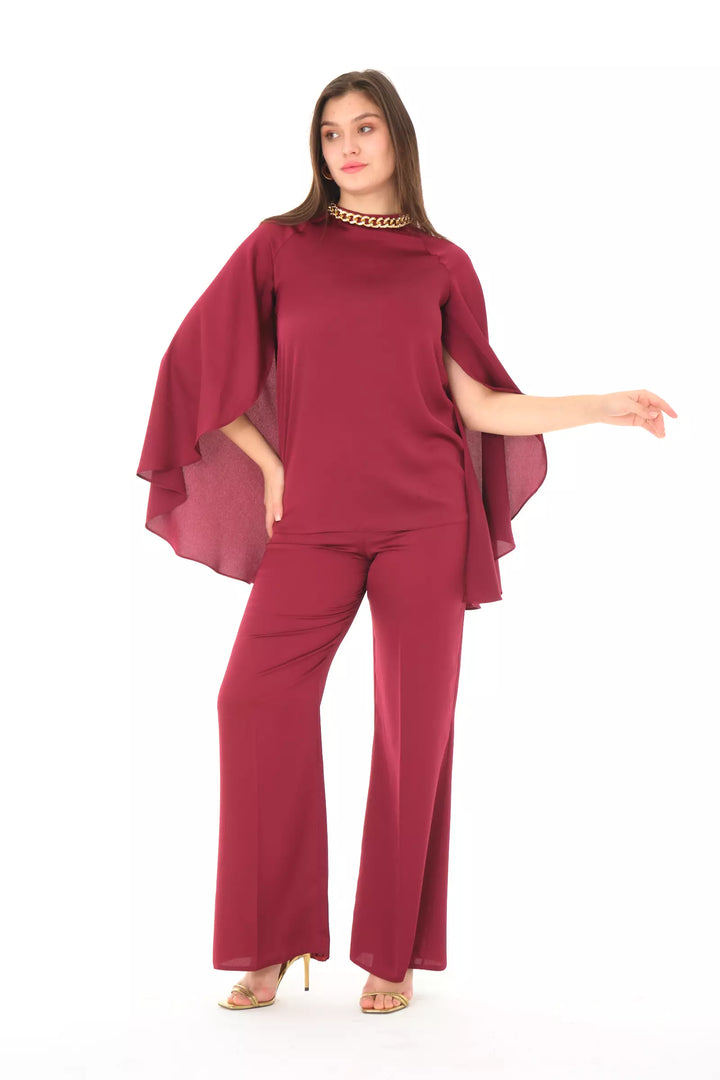 FRV Maroon straight short sleeve maxi set - Adeje