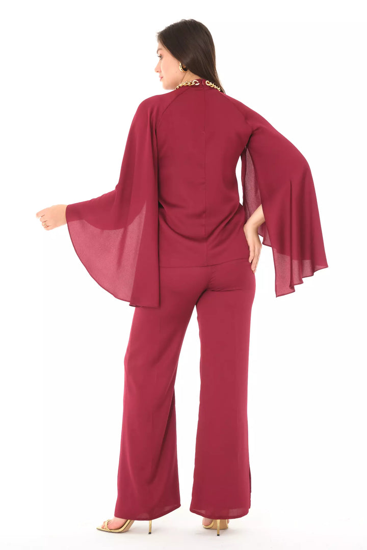 FRV Maroon straight short sleeve maxi set - Adeje