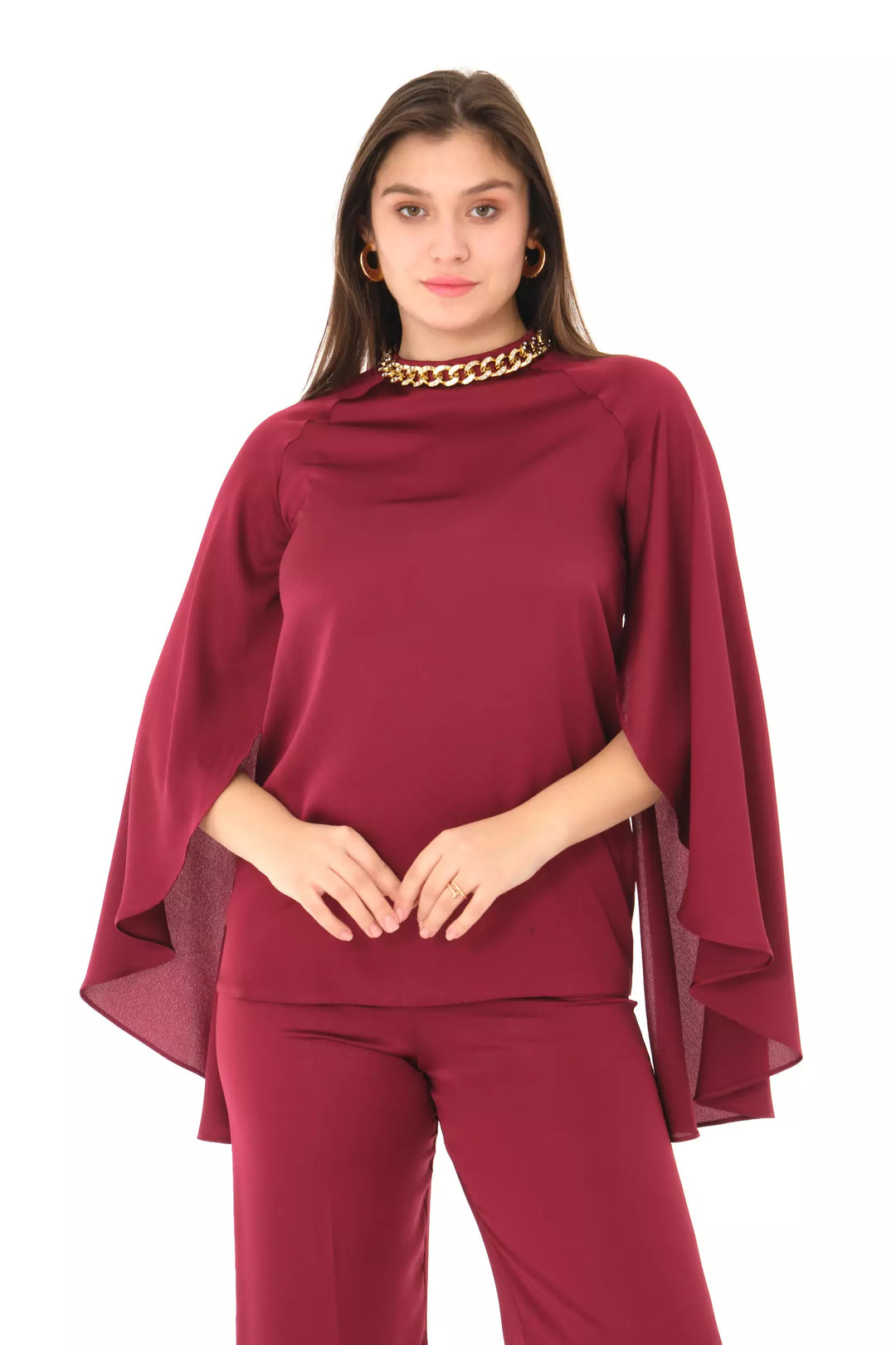 FRV Maroon straight short sleeve maxi set - Adeje