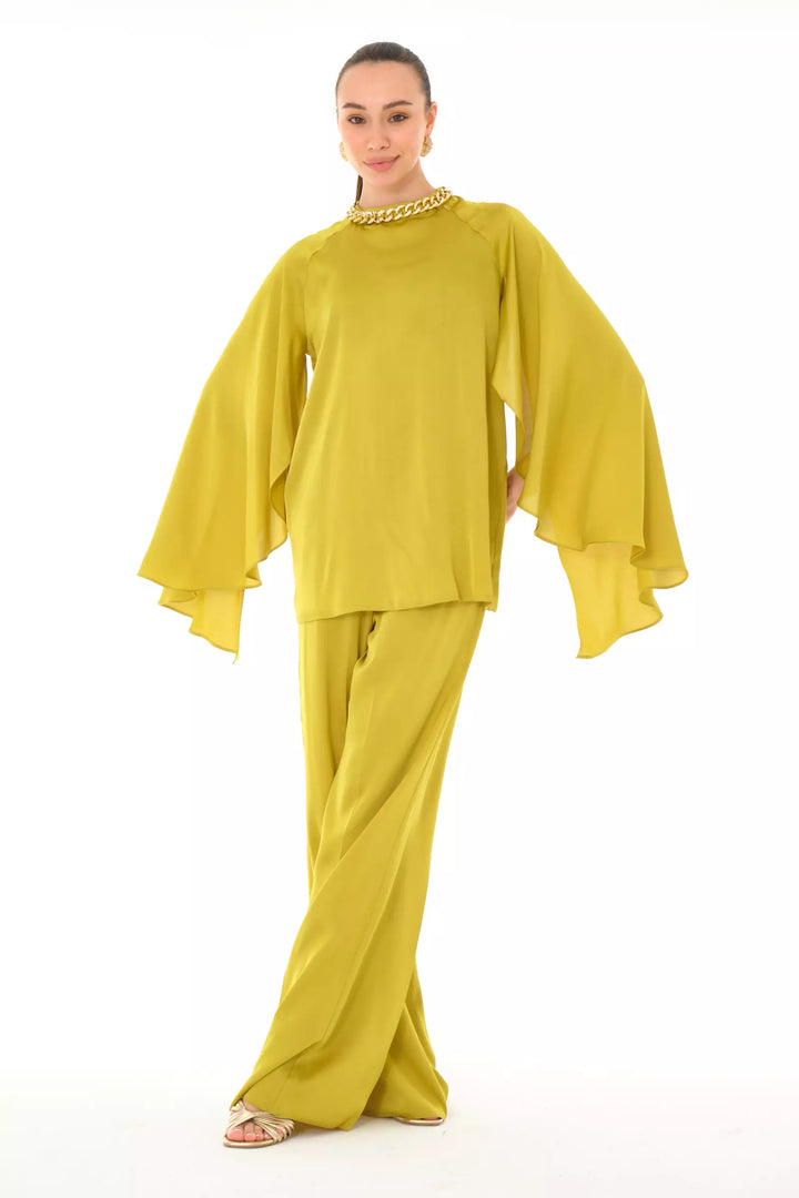 FRV Peanut green straight short sleeve maxi set - Lucan
