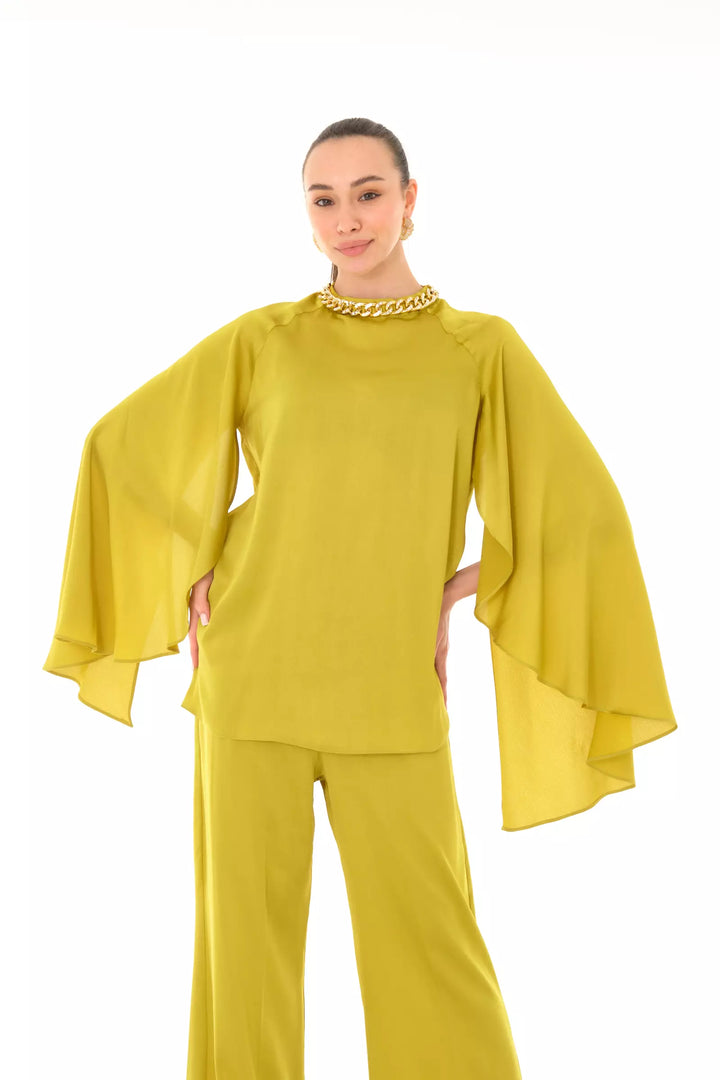 FRV Peanut green straight short sleeve maxi set - Lucan