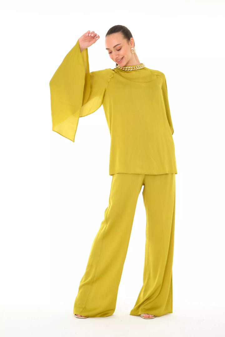 FRV Peanut green straight short sleeve maxi set - Lucan
