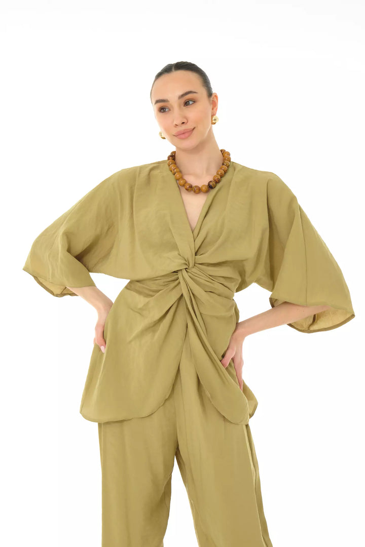 FRV Khaki sandy short sleeve maxi set - Pomezia