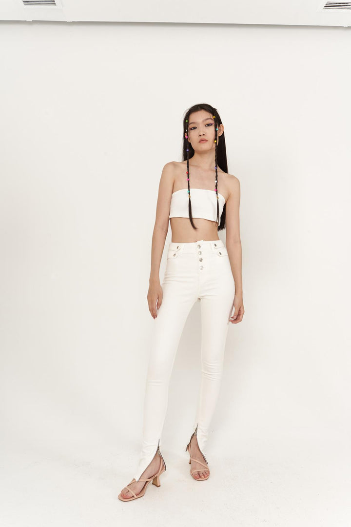 HLLY Women Split Jean Pants White - Ludwigsburg