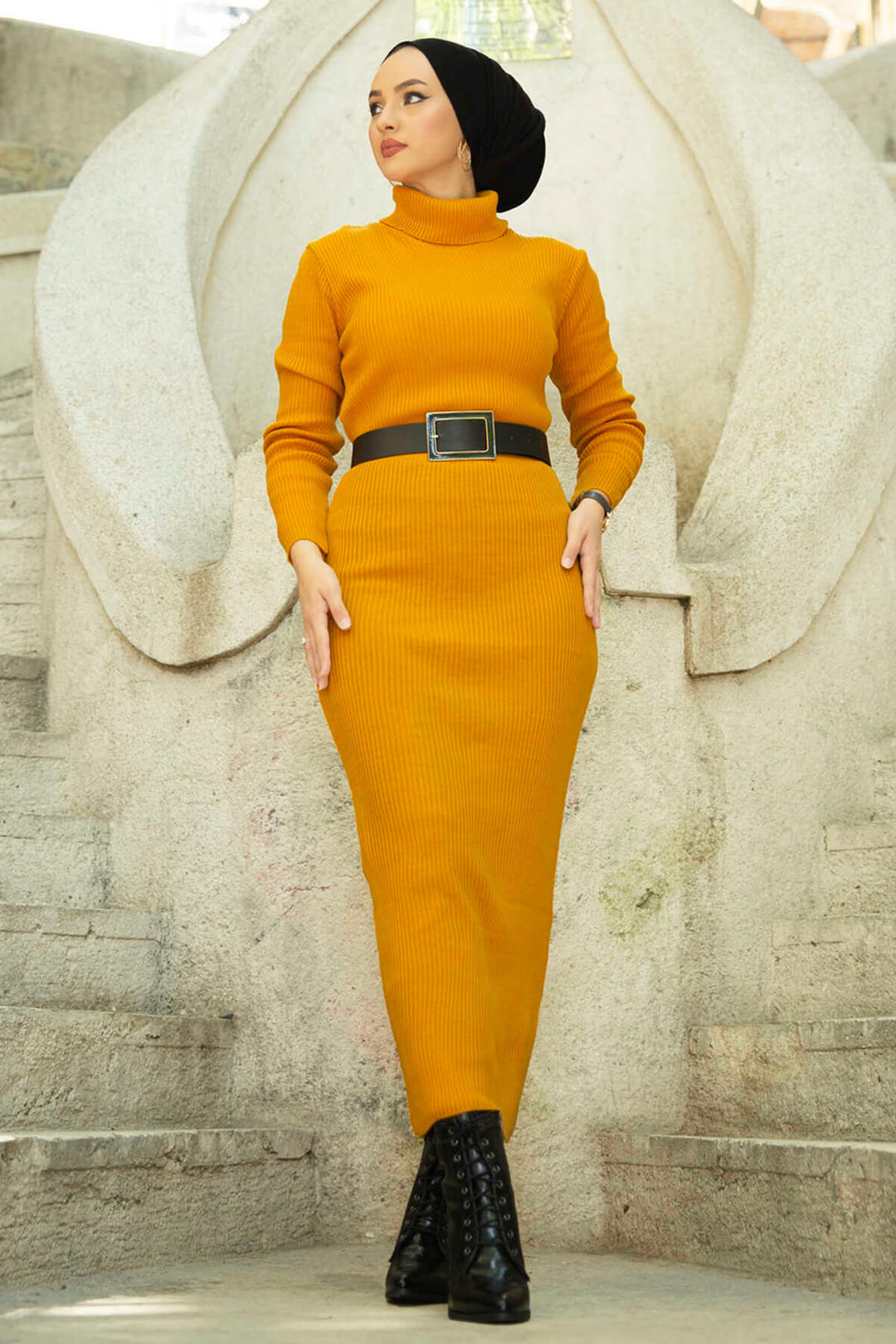 ZRF Women Polo Neck Knit Dress - Mustard - Lelystad Clos - Wholesale Clothing Supplier ZRF Women Polo Neck Knit Dress - Mustard - Lelystad Clos - Wholesale Clothing Supplier
