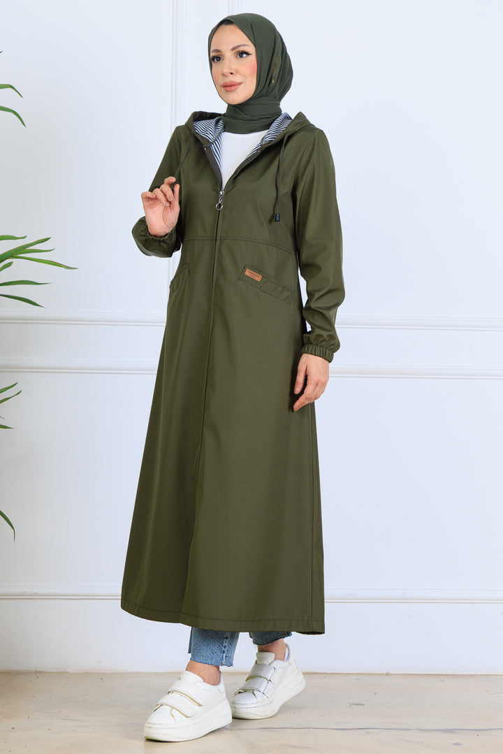 BNG Women Patterned Long Coat O1215 Khaki - Margate