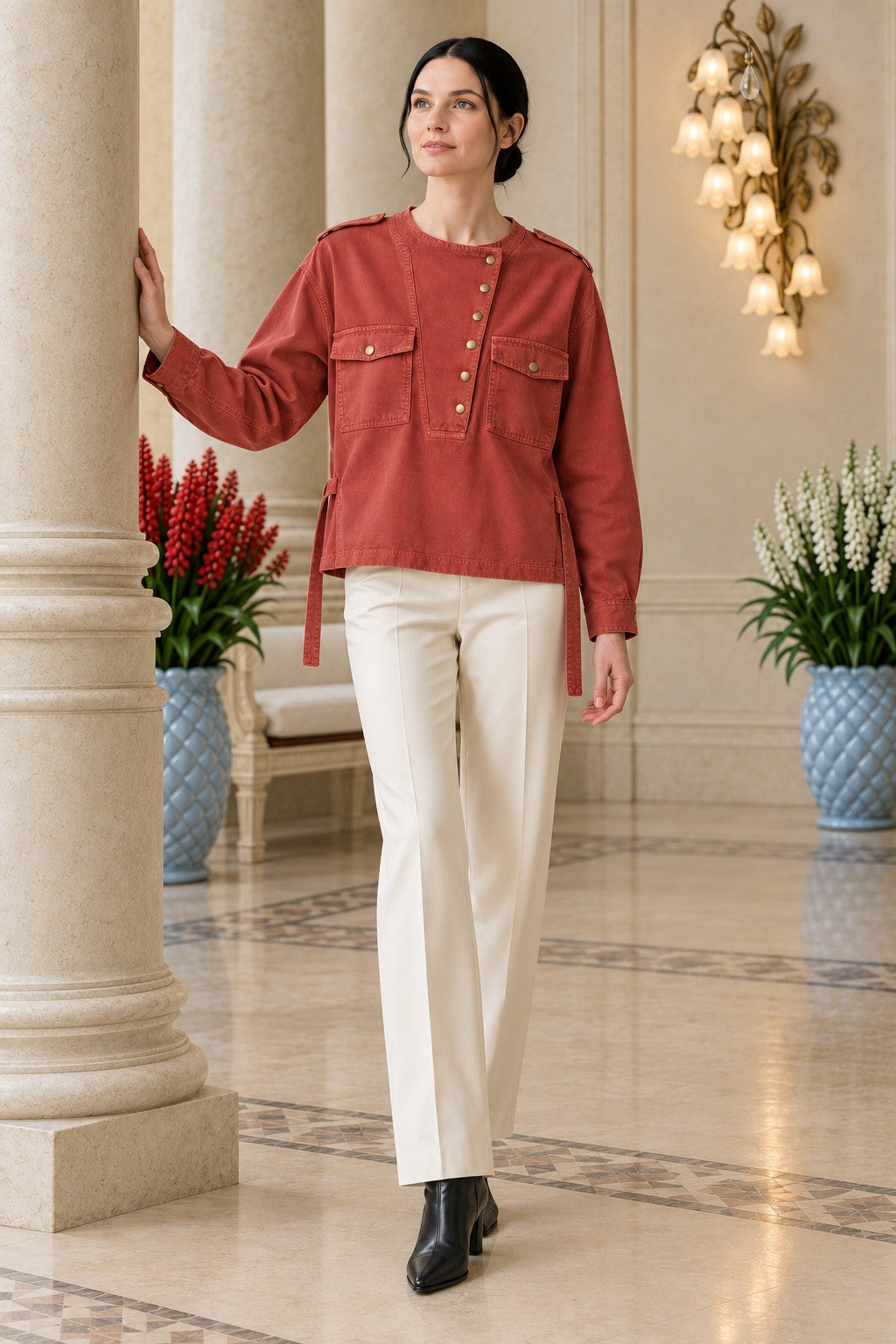 XLJ Shirt with Snap Button Collar and Belt 6379 - Chemnitz