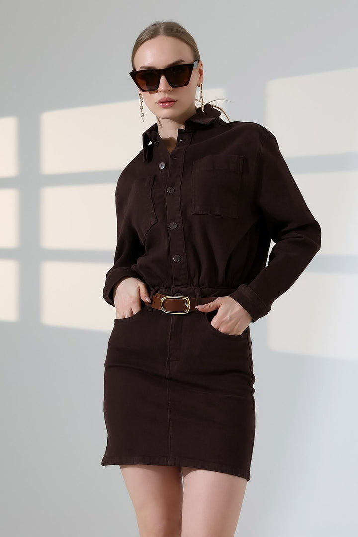 XLJ Buttoned Mini Denim Dress 3027 - Newnan
