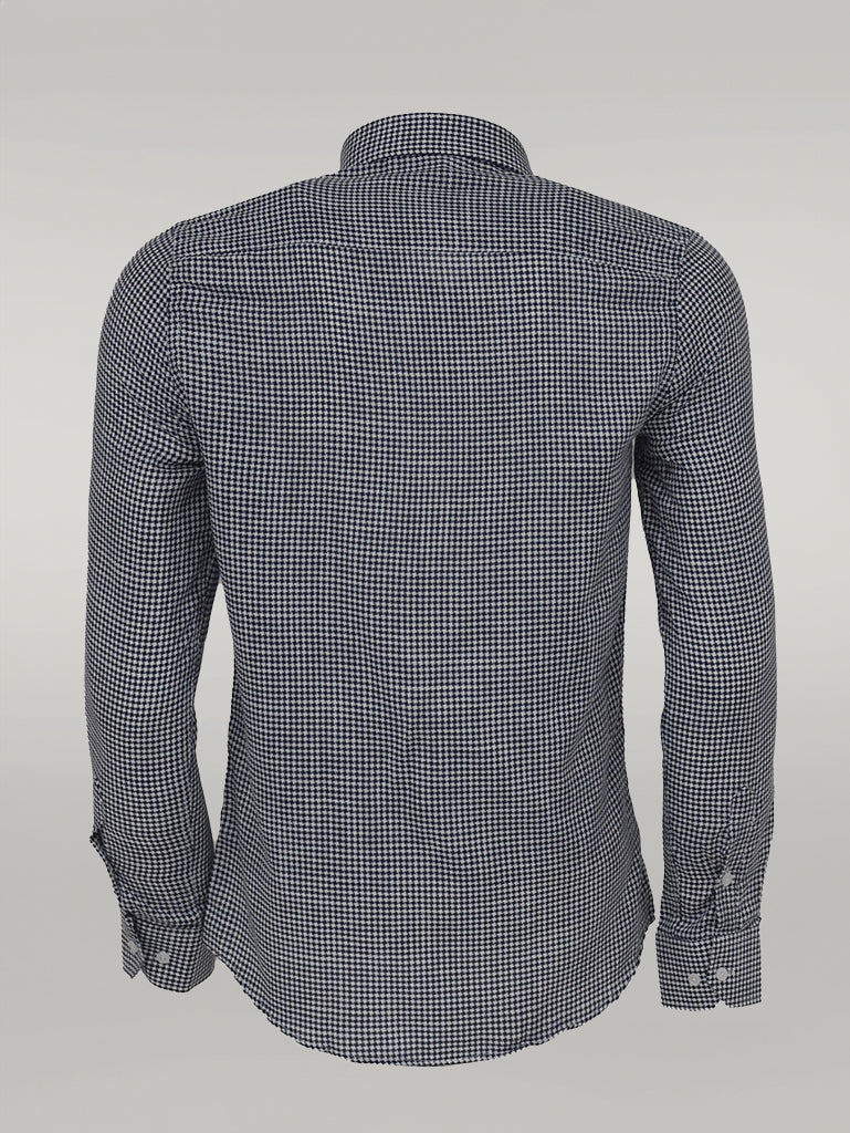 WSS Houndstooth Pattern Navy Blue Men Shirt  - Singen