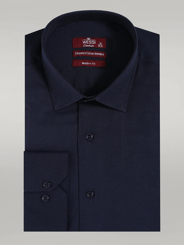 WSS Plain Long Sleeves Regular Fit Navy Blue Men Shirt  - Singen
